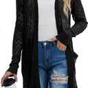 GRECERELLE Womens Lightweight Longer Length Cardigan Long Sleeve Casual Crochet Open-Front Sweater with Pockets (Large, 01 Long-black)