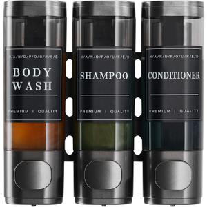 Shampoo and Conditioner Dispenser,Shower Dispenser 3 Chamber No Drill Wall-Mounted Shampoo Dispenser for Shower Wall Mounted Shower Soap Dispenser for Bathroom Hotel 3X300ML,Grey