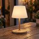 Glendora Cordless Table Lamp - Waterproof Shower Lamp, 5000mAh Rechargeable Desk Light, Touch Dimmable Light with 3 Color Temperatures, IP44 Waterproof for Office Kitchen, Bathroom, 9.6-Inches Tall (1-Pack, Wood Grain)