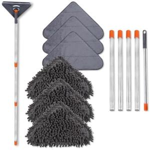 NWGOF Wall Cleaner Mop with 79 Inches Long Handle, 360° Wall Washer Cleaner Tool for Walls/Ceiling Fans/Dust/Baseboard/Floors Clean, Ceiling Cleaner Tool Duster with Squeegee 6 Replacement Pads