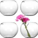 YOUEON 4 Pack Small Glass Bubble Bowl Vases, 6" W x 4.5" H Glass Terrarium Bowls Fish Bowls, Round Candle Holders, Globe Flower Vase Centerpiece for Wedding Event Home Decor