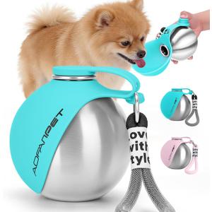 Portable Dog Water Bottle 10oz Stainless Steel Travel Dog Water Dispenser with Bowl No-Spill Puppy Water Bottle for Walking Hiking Small Dog Water Bottle