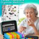 Monthly Pill Organizer 2 Times a Day, with Portable Hard Shell, Pill Cutter, 31-Day Box, Plastic Opening Pick, Monthly & Weekly Stickers, Convenient Medication Management (Black, 2 Times a Day)