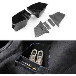 Trunk Storage Bins for Tesla Model Y Juniper, 2-Piece Waterproof Organizer with Lids, Black Side Storage Box, 2025-2026