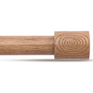 Wood Curtain Rods, 1'' Decorative Adjustable Rustic Farmhouse Drapery Rod, Heavy Duty Boho Curtain Pole for Windows 48 to 84 Inch with Imitation Wooden Grain Finials, (Light Wood/Unique Design)