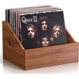 Wood Vinyl Record Storage, Retro & Durable Vinyl Crate and Record Holder, Album Storage Record Case Box for 60+ Records, Perfect Record Organizer for Home Decor and Collection Display (Brown)