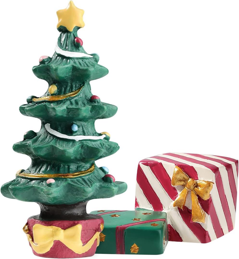 Christmas Aquarium Decoration Set: Christmas Fish Tank Decorations Xmas Tree Figure Present Box Miniature Resin Micro Landscape Ornaments for Fish Tank Supplies Table Decor