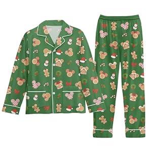 ELUNORUS Cozy Long Pajama Set, Thick & Warm Fleece Sleepwear for Winter, Stretchy Loungewear Gift for Women, Men Mouse M