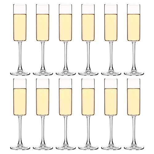 YANGNAY Cylinder Champagne Flutes, Champagne Flute Glass Set of 12, Clear Champagne glasses for Party, Home, Restaurant Use, 6 oz Capacity