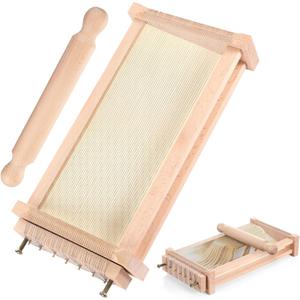 SiliFine Chitarra Cutter Italian Pasta with Rolling Pin Guitar Board Making Tool Pasta Machine for Spaghetti, Lasagna(Wood Color,Wood)