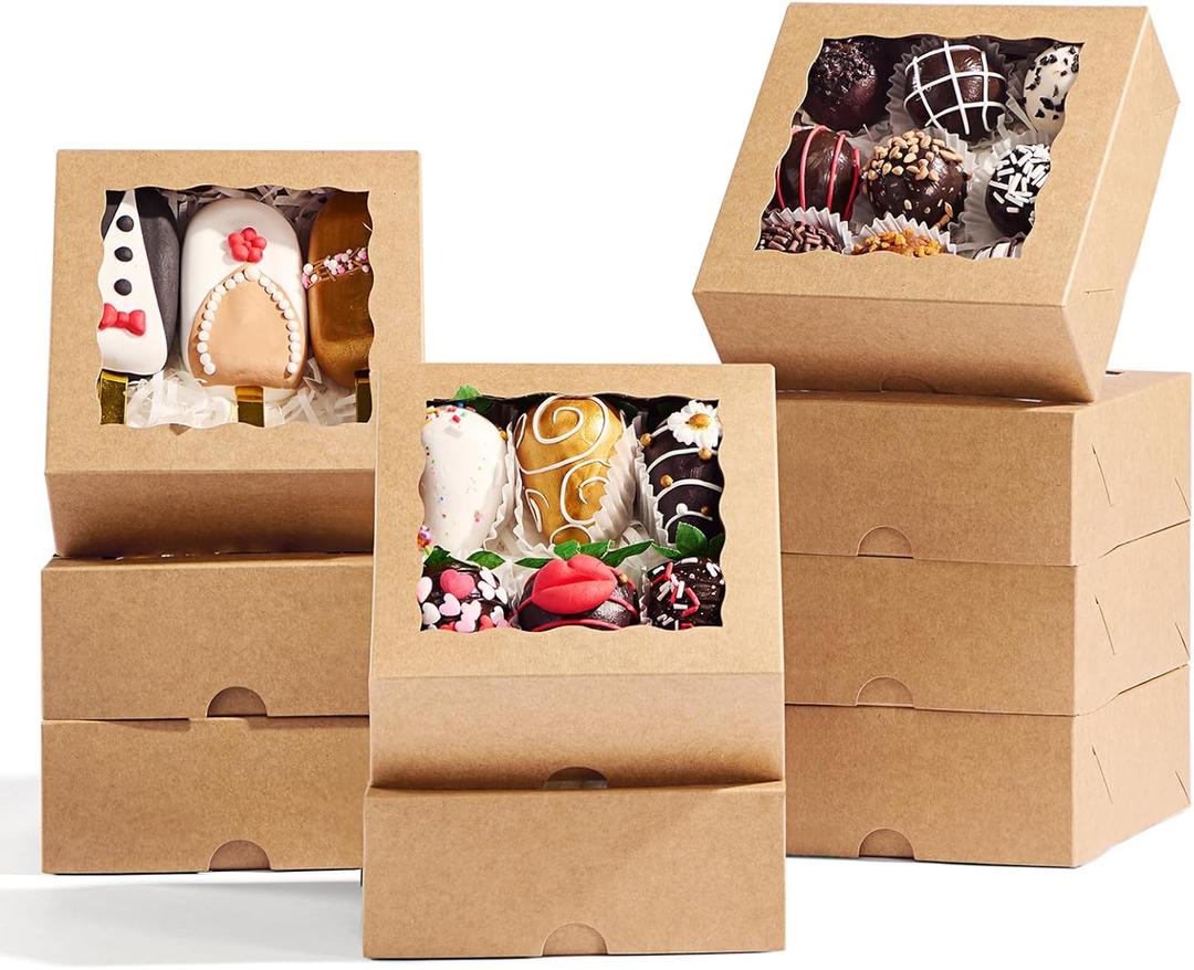 100 Pack 5x5x2 Inches Bakery Boxes - Boxes for Chocolate Covered Strawberries, 4 Mini Cake Boxes, Cookies, Macarons, Pie & Brownies