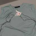 Carpetcom Oversized Workout Shirts for Women Short Sleeve Drop Shoulder Casual Crop Tops Baggy Gym Yoga Athletic Tee (Small, Light Gray Green)