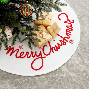 30 Inch Christmas Tree Skirt Large Plush Xmas Red Tree Mat with Merry Christmas Patterns Holiday Decor Fur Ornament for Home Party Indoor