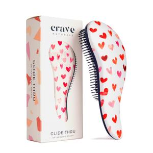 Crave Naturals Glide Thru Hair Brush - Detangler Brush for Curly, Straight, Wet or Dry Hair - Gentle Detangling Brusheses for Adults, Kids, Toddlers - Hair Accessories for Women, 7.5"x3" - Pink Hearts (1 Pack (Regular))