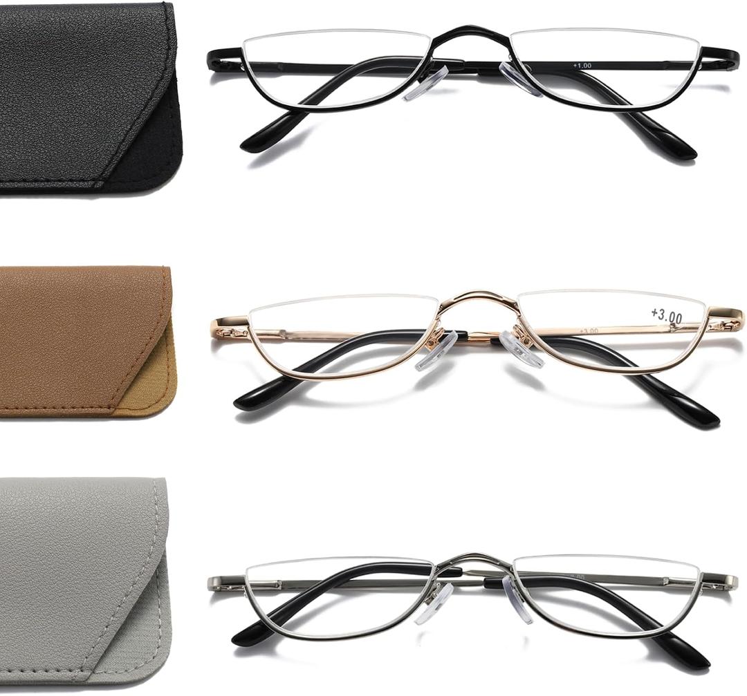 Viseng Half Frame Reading Glasses for Women Men Slim Half Moon Lens Readers Metal Semi Rimless eyewear +2.5