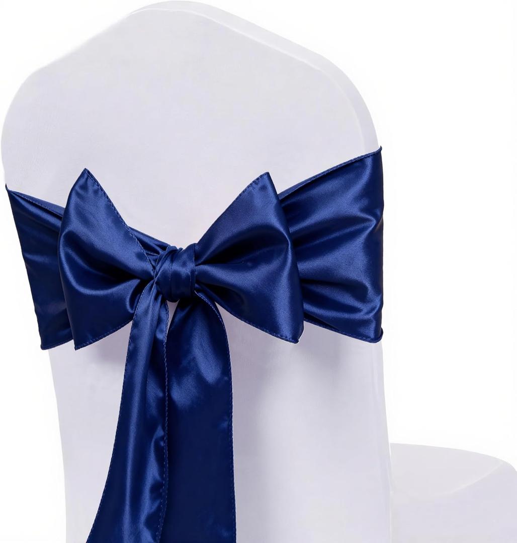 Pack of 50 Wedding Satin Chair Sashes Navy Bows 7x108inch Ribbon Fabric Bands for Banquet Party Hotel Restaurant Ceremony Event Chairs Knots Ties Decorations - Navy, 50PCS Pack of 50 Wedding Satin Chair Sashes Navy Bows 7x108inch Ribbon Fabric Bands for Banquet Party Hotel Restaurant Ceremony Event Chairs Knots Ties Decorations - Navy, 50PCS