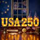 Anniversary 250th Decorations, USA LED Sign Lights Battery Powered, America 4th of July 250 Light Up Home Table Decor Hanging Decorations Indoor Outdoor