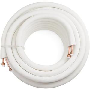 ICOOL 25 Ft. Mini Split Line Set, 1/4" & 3/8" O.D. Twin Copper Pipes, 3/8" Thickened PE Insulated Coil Copper Line with Nuts for Air Conditioner HVAC Refrigeration and Heating, without Fittings