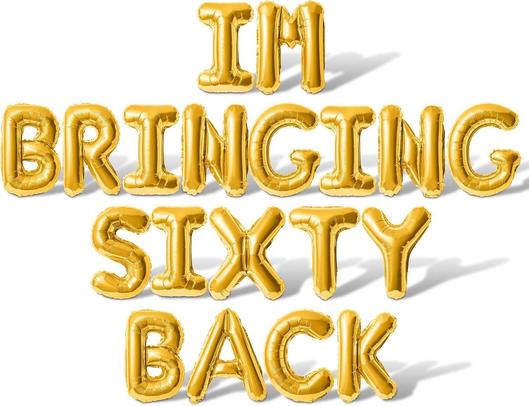 Letter Balloons - IM BRINGING SIXTY BACK 16" Inch Alphabet Letters Foil Mylar Balloon 60th Birthday Party Balloon Banner (Gold)