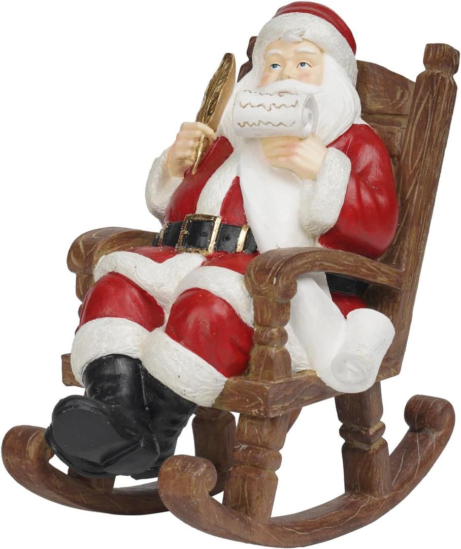 Christmas Santa Claus Figure Christmas-Decoration - Santa Sitting on Rocking Chair Figure 9.5*6*9.5 in Merry Christma Xmas Gift Resin Holiday Statues for the Mantle Farmhouse Decor Newman House Studio