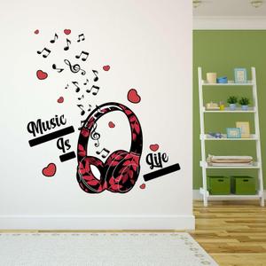 Design With Vinyl Music Wall Decal Floral Themed Headphones with Musical Notes on White Background Removable - Size: 9 in x 10 in