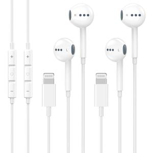 [Apple MFi Certified] Wired Lightning Headphones for iPhone Earbuds with Built-in Microphone & Volume Control HiFi Stereo Nosie Reduction Earphones for iPhone 14 13 12 11 Pro Max XS XR X 8 7, 2 Pack