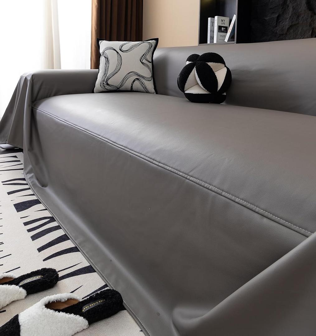 vctops Waterproof Thick PU Leather Sofa Covers for Sectional Sofa Luxury Couch Cover for Dogs Loveseat Covers Futon Cover L Shaped Cover Wipeable Couch Protector (Grey, 71"x102")