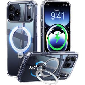CASEKOO Clear for iPhone 17 Pro Max Case with 360 Spin Magnetic Stand [Fit for MagSafe][17FT Military Protection] Slim Polished for iPhone 17 ProMax Case with Stand 6.9'', Clear