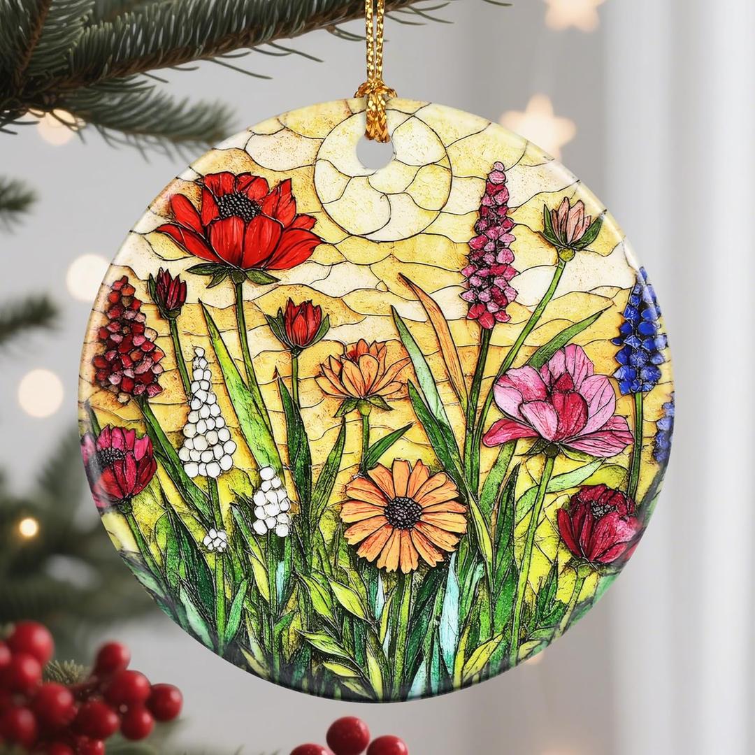 3 x Christmas Ornament, Stained Glass Ornament, Christmas Ornaments for Tree, Hanging Ornaments for Home Decor & Xmas Decorations  Holiday Decor, Gift Ideas, Perfect Holiday & Xmas Gifts - Wildflower