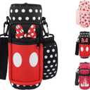Water Bottle Carrier Bag 25oz/32oz Water Bottle Pouch Holder Adjustable Shoulder Strap Neoprene Water Bottle Sling Bag with Phone Pocket Insulated Tumbler Accessories for Walking (Black Red)