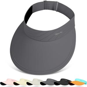 Sun Visor for Women Wide Brim Summer UPF50+ UV Protection Seamless Sun Hats Foldable Beach Cap (Gray)