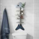 Wooden Fish Wall Shelf, 26.75" Vintage Fishbone Floating Shelves, Nautical Coastal Beach Theme Wall Decor, Distressed Wood Display Rack for Bathroom, Living Room, Lake House
