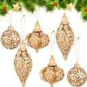 Shappy 6 Pcs Christmas Gold Ball Ornaments 2/3/5 Inch Diamond Pendant Christmas Tree Ornaments Gold Decorations for Home Xmas Holiday Party Wedding Wreath Gift