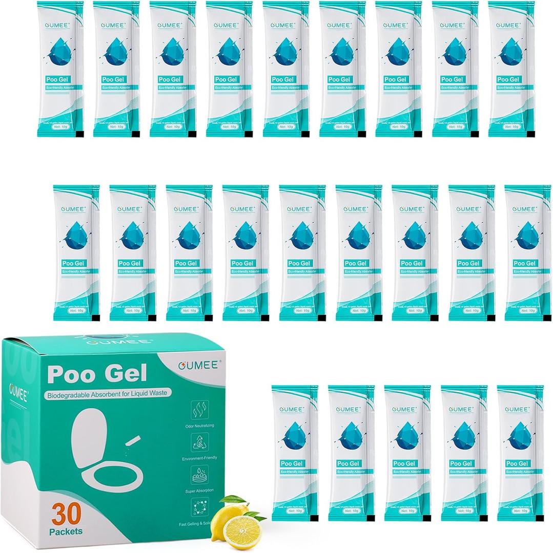 OUMEE 30 PACK Poo Gel for Portable Toilet, Camping Toilet Powder for Potty Bags, Eco Absorbent Gel, Portable Toilet Gel Packets for Outdoor Recreation Camping Supplies (30)