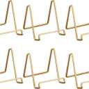 Red Co. Metal Square Wire Easel, Decorative Plate Holder, Book Display Stand, Set of 6, Gold Color, Medium Sized, 4-inch