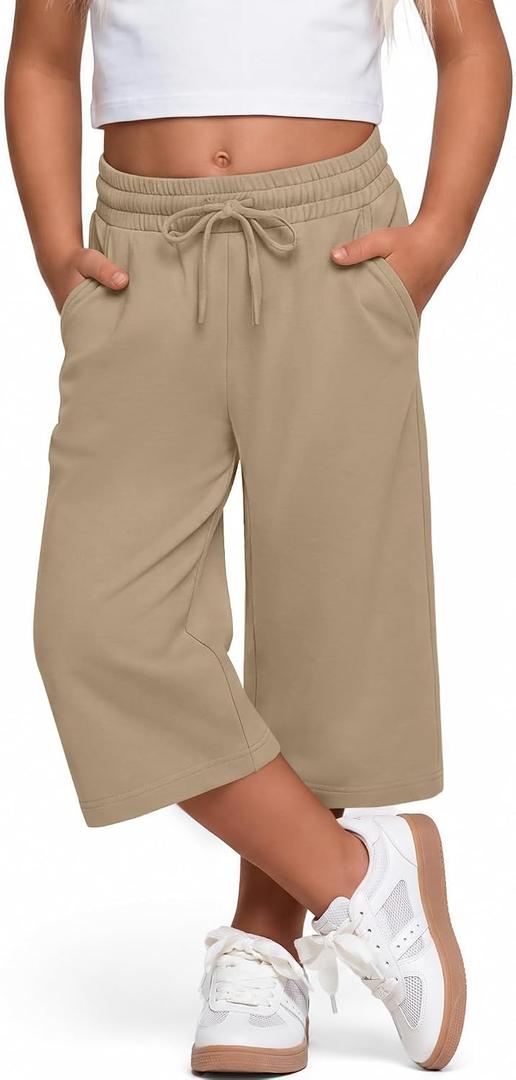 Girls' Capri Pants 5-14 Years | Drawstring Capris, Cropped Sweatpants, Kids Pants, Workout, Summer, Casual, with Pockets