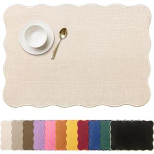 AHHFSMEI Faux Linen Placemats Set of 6 Heat Resistant Non-Slip Stain Proof Table Mats for Kitchen Dining Elegant Decor Place Mats (Beige), Rectangle