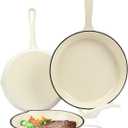 Hisencn Enameled Cast Iron Skillet Set - 3-Piece Fry Pans (8",9.5",11"), PFAS/PTFE/PFOA-Free, Oven & Induction Safe, Cream White Cookware for Gas, Electric, Ceramic Stovetops