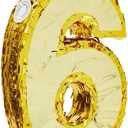 Juvale Gold Foil Number 6 Pinata - Shimmering Gold Centerpiece & Pinatas for Birthday Party - For 6th Birthday Decorations for Boys - 15.5x10.5x3 in