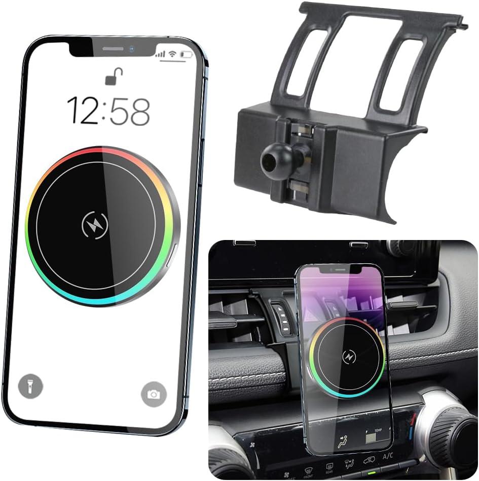 Car Magnetic Phone Mount for 2019-2025 Toyota RAV4 XLE Premium Adventure TRD Off-Road Limited & RAV4 Hybrid XSE Limited,RAV 4 Prime XSE Auto Accessories Fast 15W Wireless Charger Holder (2019-2025 RAV4 High Config, With Air Volume Button)