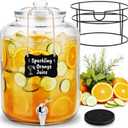 1 Pack 4 Gallon Glass Beverage Dispenser with Stand Spigot and Drink Coasters Leakproof Glass Drink Beverage Storage for Parties Mason Jar Dispenser with Lids