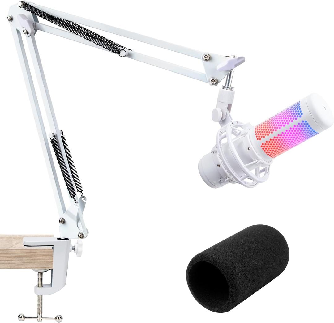 For HyperX QuadCast S White Boom Arm - White Mic Arm Compatible with Hyper x QuadCast, Microphone Boom Arm with Pop Filter, Improve Sound Quality, Mic Boom Arm for Hyperx QuadCast by SUNMON