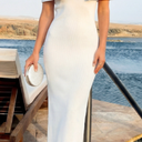 ZESICA Women's Off Shoulder Bodycon Maxi Dress 2026 Summer Ribbed Knit Cocktail Party Formal Sweater Dresses (White, S)