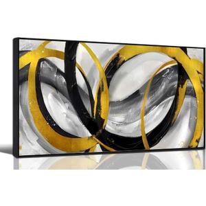 Abstract Living Room Pictures Wall Decor - Modern Black and Gold Wall Art for Office - Black Framed Wall Art for Bedroom Size 20" x 40"