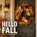 24 Inch Fall Wreath for Front Door, Autumn Sunflower Farmhouse Porch Decor