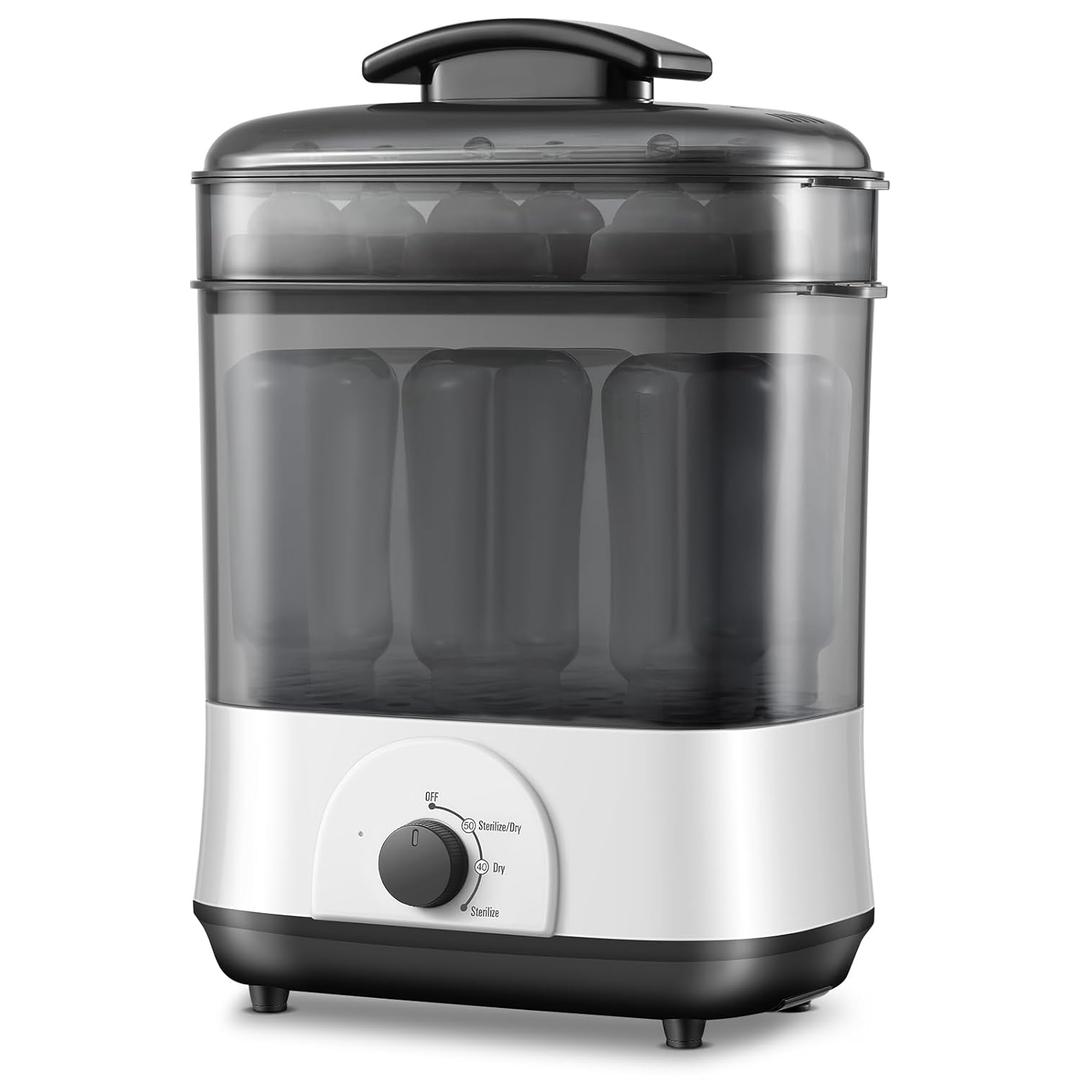 Baby Bottle Steamer, 3-in-1 Bottle Steamer and Dryer, Easy One-Dial Control Electric Steam Bottle Dryer for Baby Bottles, Baby Stuffs & Breast Pump Accessories (Knob-Grey)