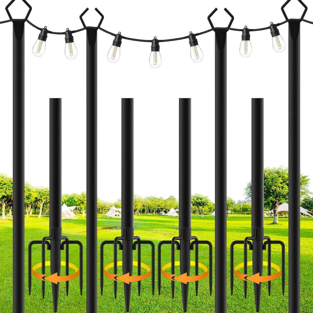 SINLEY 4 Pack String Light Poles, 10 Ft Metal Poles with Fork for Outdoor String Lights, Outdoor Light Poles with Fork, Poles/Post/Stand for Outside, Patio, Deck, Backyard, Garden Wedding, Party