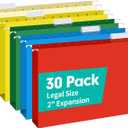 HERKKA Extra Capacity Legal Size Hanging File Folders, 30 Pack Reinforced Legal Size Hanging Folders with Heavy Duty 2 Inch Expansion, Designed for Bulky Files, Medical Charts, Assorted Colors