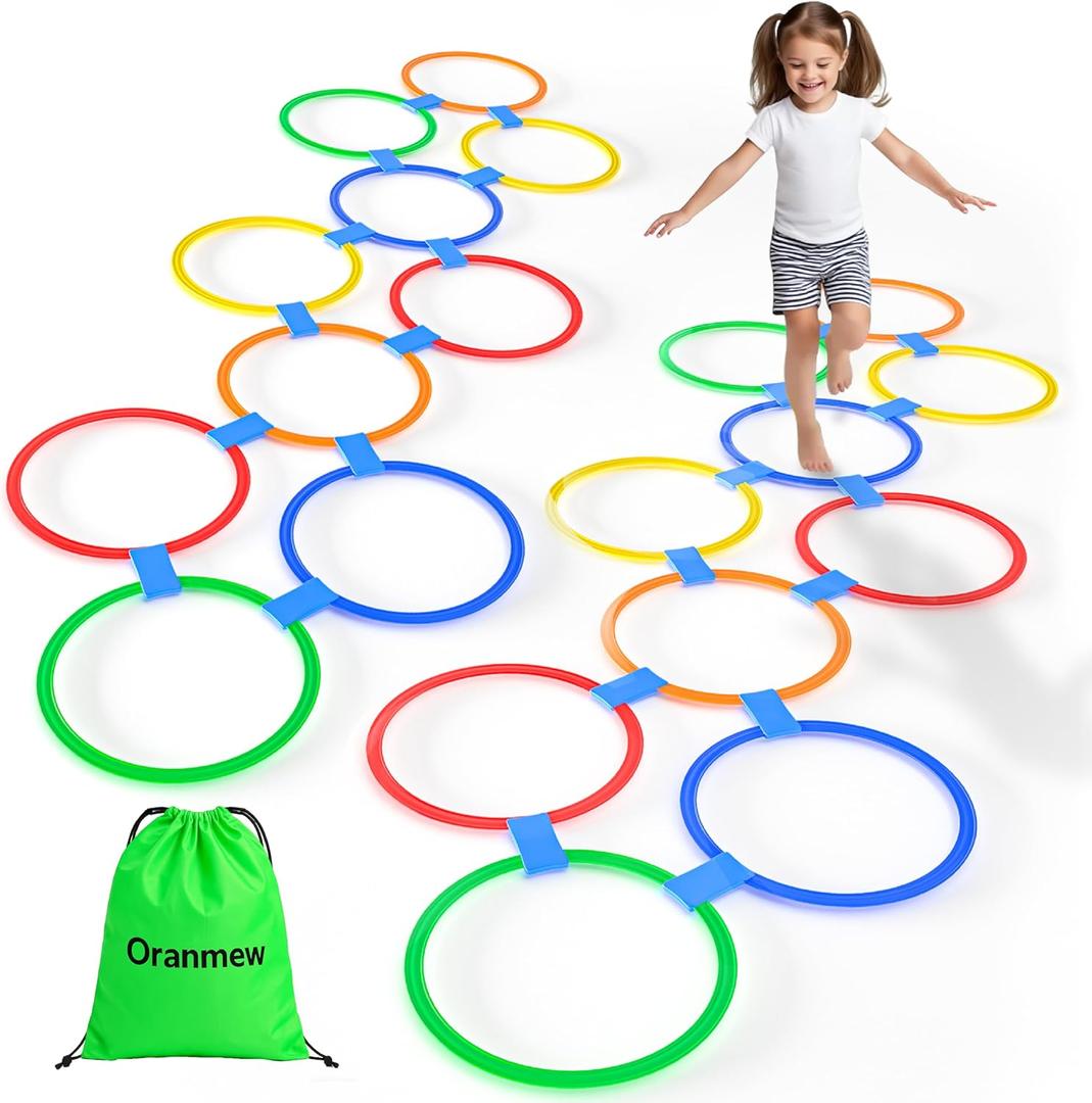 Hopscotch Rings, 2-Set  20 Round Hoops (11-inch) + 30 Connectors, Agility Rings for Kids, Builds Gross Motor Skills, Preschool & Kindergarten PE, Indoor/Outdoor Playground Obstacle Course