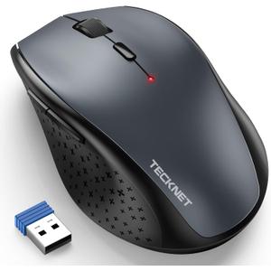 TECKNET Wireless Mouse, 2.4G USB Computer Mouse with 6-Level Adjustable 4800 DPI, Silent Quiet Click，30 Months Battery, Ergonomic Grips, 6 Buttons Portable for PC, Chromebook, Mac - Grey